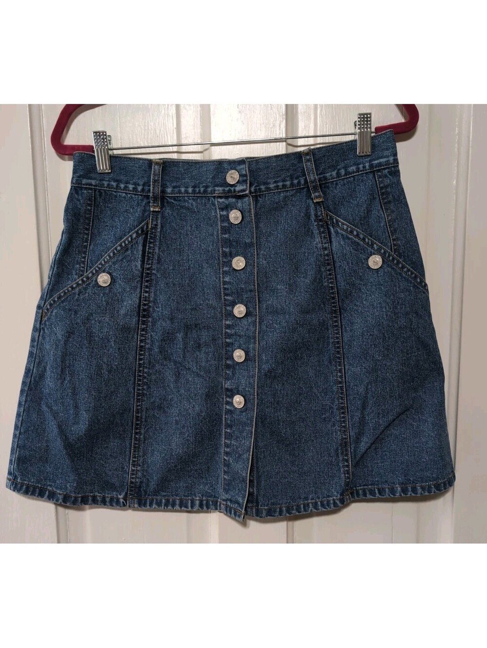 Vtg 90s Levi's Silver Tab A-Line Denim Mini Skirt Buttoned Juniors 13/14(1489)D